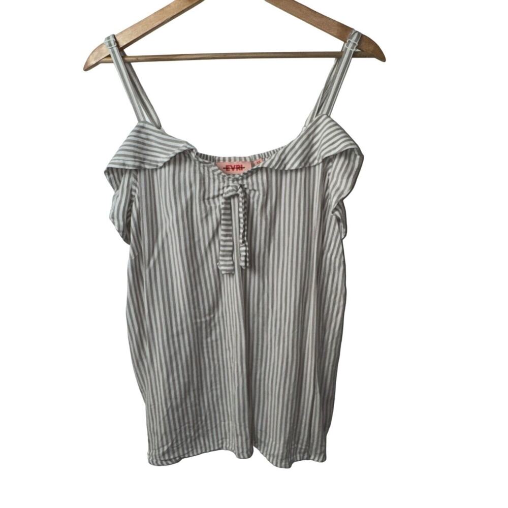 Evri Women’s 2X Tan White Striped Ruffle Tank Top